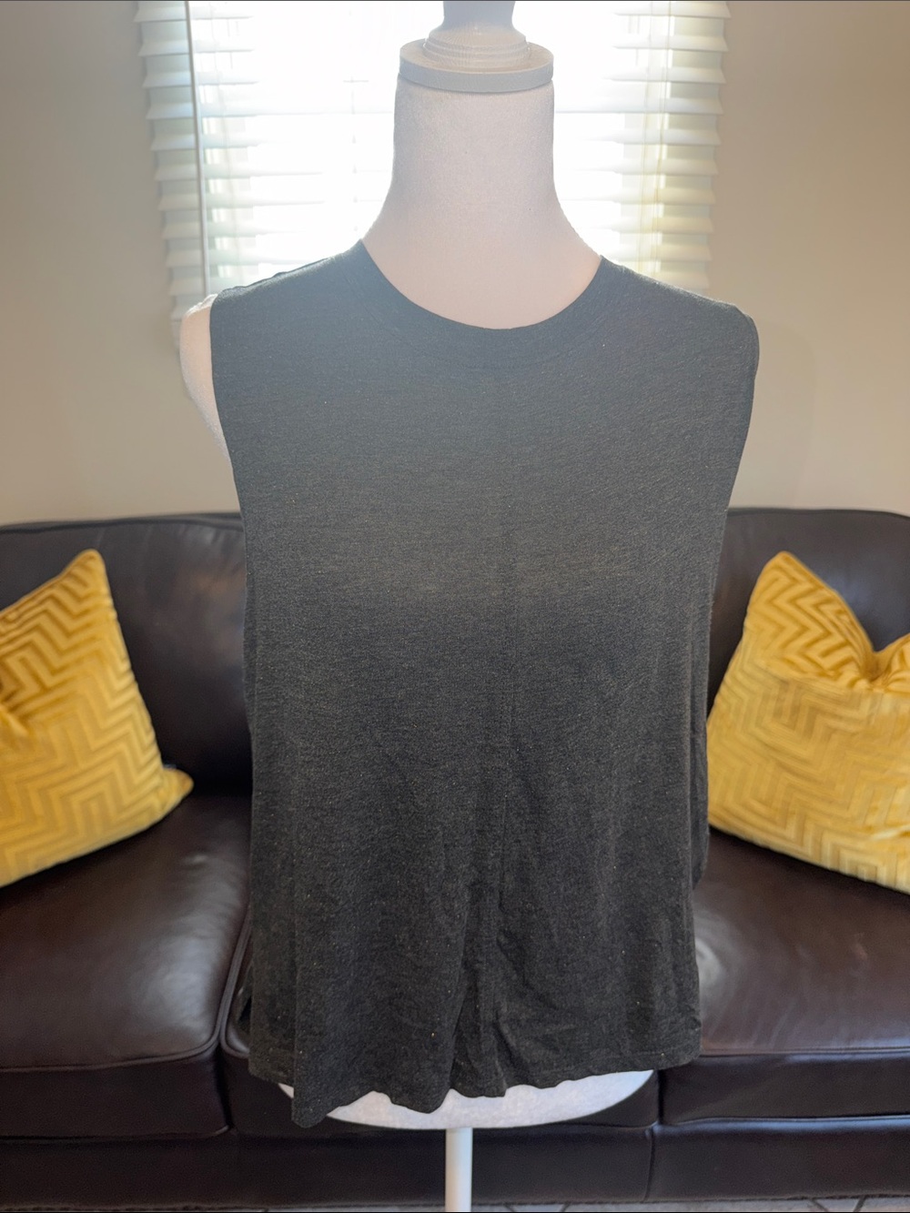 Aqua charcoal shimmery  Sleeveless Crewneck Tank